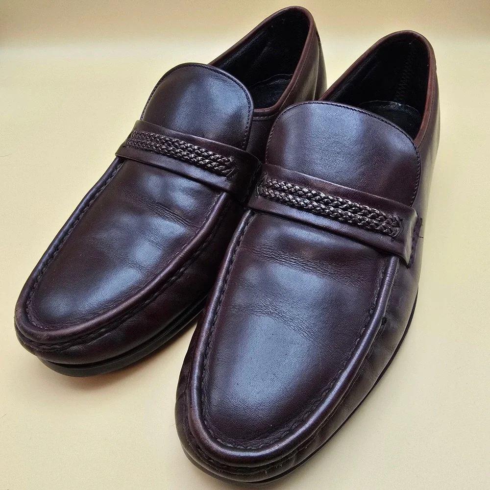 Florsheim Comfortech Mens‎ 9.5 D Burgundy Leather Penny Loafers Braided 416811